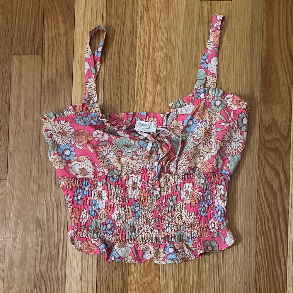 Sienna Sky Pink Floral Smocked Tank Top